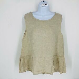 Franchesca Bettini Italian Linen Peplum Tank Size Large Flax Minimalist Coastal